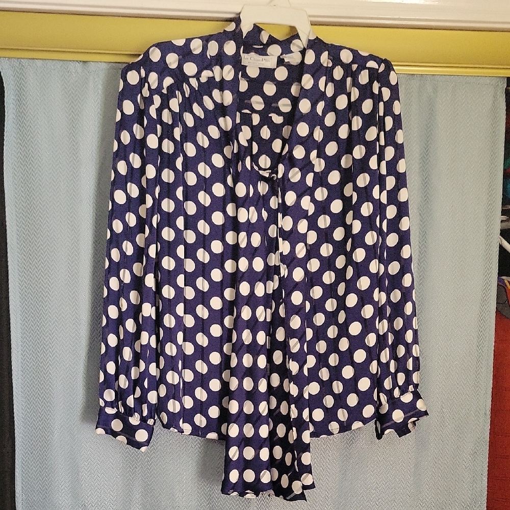 Elegant Navy Polka Dot Blouse